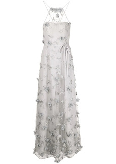 Marchesa floral-embroidered halterneck gown