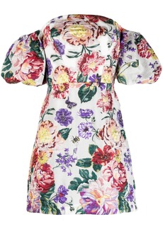 Marchesa floral-embroidered off-shoulder minidress