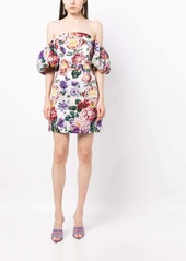 Marchesa floral-embroidered off-shoulder minidress