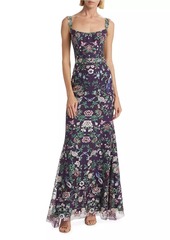 Marchesa Floral-Embroidered Tulle Gown