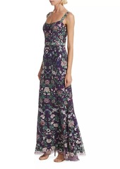 Marchesa Floral-Embroidered Tulle Gown