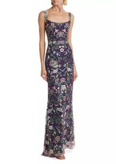 Marchesa Floral-Embroidered Tulle Gown