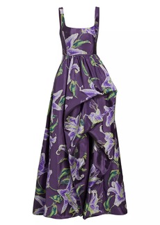 Marchesa Floral Gathered High-Low Gown
