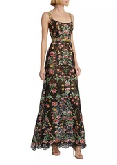 Marchesa Floral Guipure Sleeveless Fit-&-Flare Gown