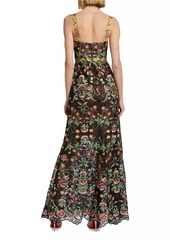 Marchesa Floral Guipure Sleeveless Fit-&-Flare Gown