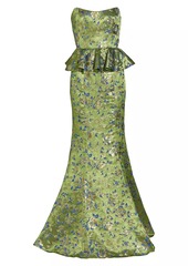 Marchesa Floral Jacquard Peplum Gown