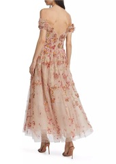 Marchesa Floral Off-The-Shoulder Cocktail Maxi Dress