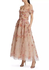 Marchesa Floral Off-The-Shoulder Cocktail Maxi Dress