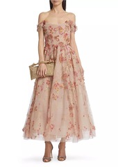 Marchesa Floral Off-The-Shoulder Cocktail Maxi Dress