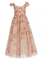 Marchesa Floral Off-The-Shoulder Cocktail Maxi Dress