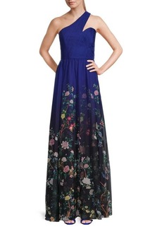 Marchesa Floral Pleated Bodice Gown