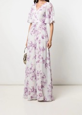 Marchesa floral-print rear-tie gown