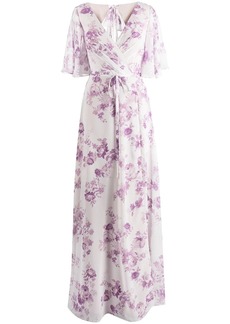 Marchesa floral-print rear-tie gown