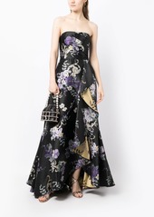 Marchesa floral-print strapless gown