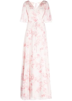 Marchesa floral-print wrap gown