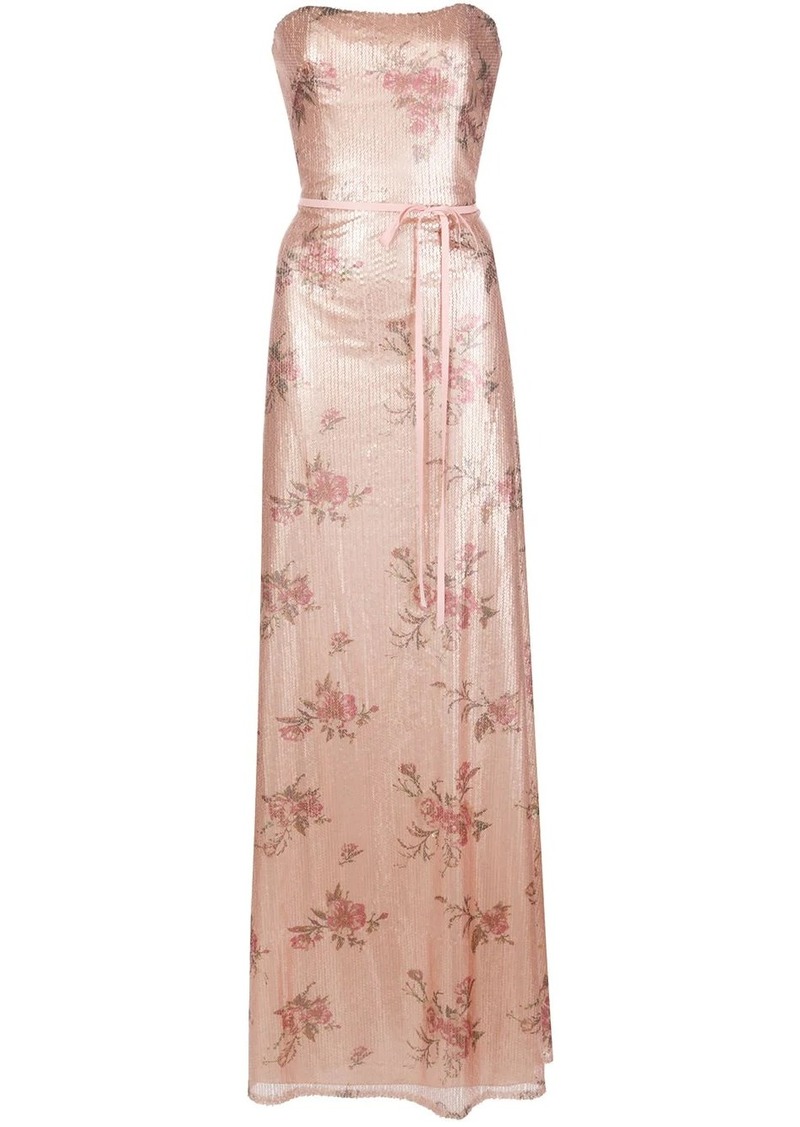 Marchesa bridesmaid floral-printed sequin gown
