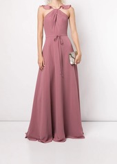 Marchesa frilled halter-neck gown