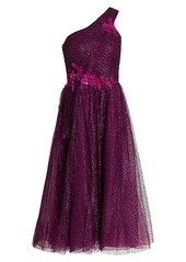 Marchesa Glitter Tulle One-Shoulder Dress
