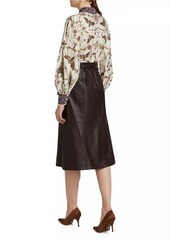 Marchesa Intermixed Cotton & Faux Leather Midi-Dress