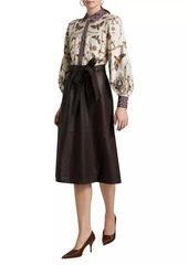 Marchesa Intermixed Cotton & Faux Leather Midi-Dress