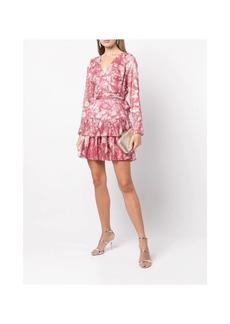 Marchesa Long Sleeved V-Neck Tiered Chiffon Mini Dress - 12 - Also in: 14, 10, 6, 4