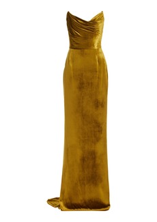 Marchesa - Draped Silk-Velvet Gown - Gold - US 6 - Moda Operandi