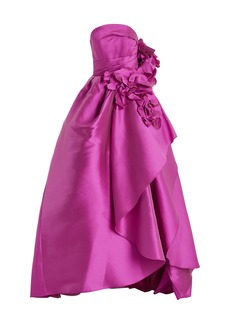 Marchesa - Floral-Appliquéd Satin Ball Gown - Berry - US 6 - Moda Operandi