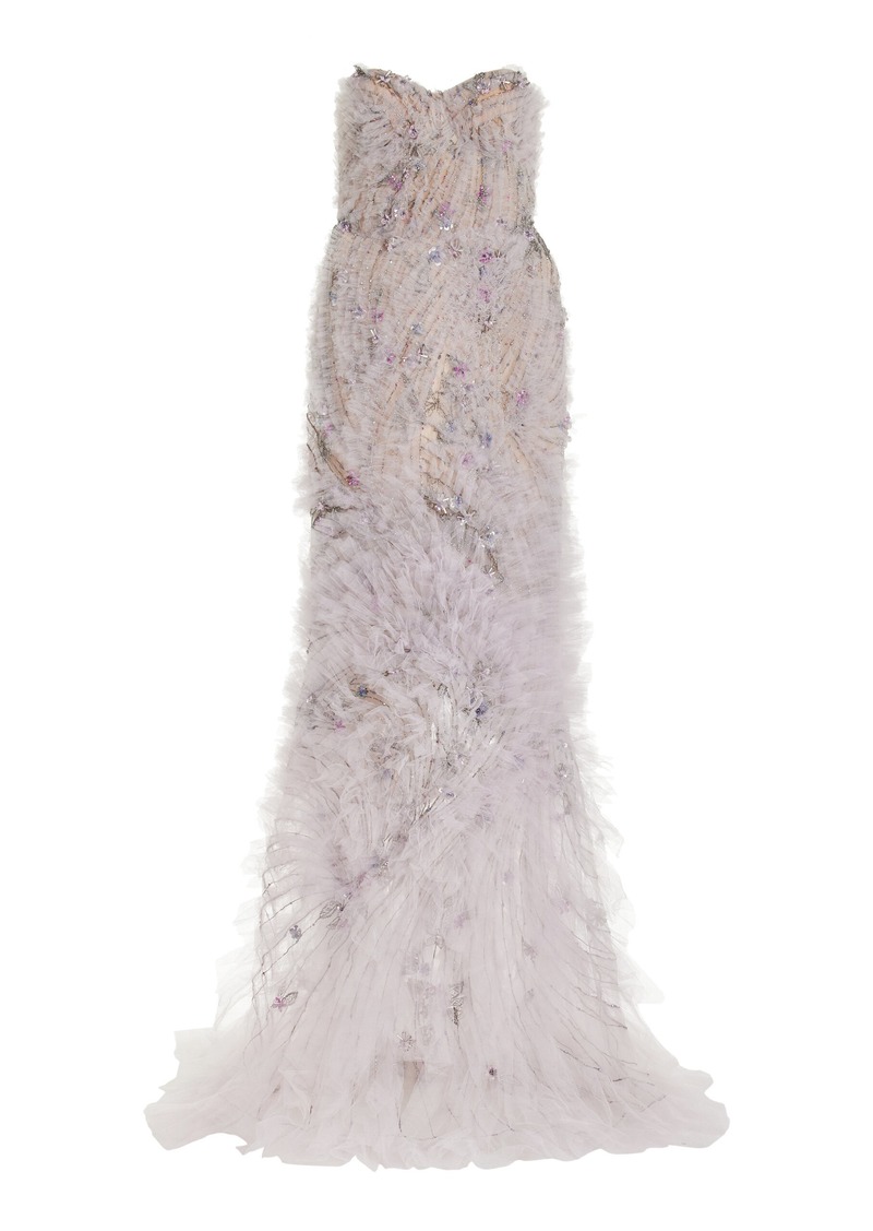 Marchesa - Strapless Crystal-Embellished Tulle Gown - Purple - US 4 - Moda Operandi