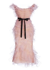 Marchesa - Women's Bow-Accent Ruffled Organza Midi Dress - Pink - Moda Operandi