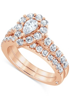 Marchesa Certified Diamond Pear Halo Bridal Set (2 ct. t.w.) in 18K White, Yellow or Rose Gold - Rose Gold