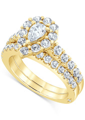 Marchesa Certified Diamond Pear Halo Bridal Set (2 ct. t.w.) in 18K White, Yellow or Rose Gold - Rose Gold