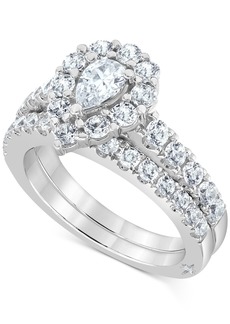 Marchesa Certified Diamond Pear Halo Bridal Set (2 ct. t.w.) in 18K White, Yellow or Rose Gold - White Gold