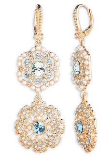 Marchesa Crystal & Imitation Pearl Double Drop Earrings in Gold/Aqua at Nordstrom Rack