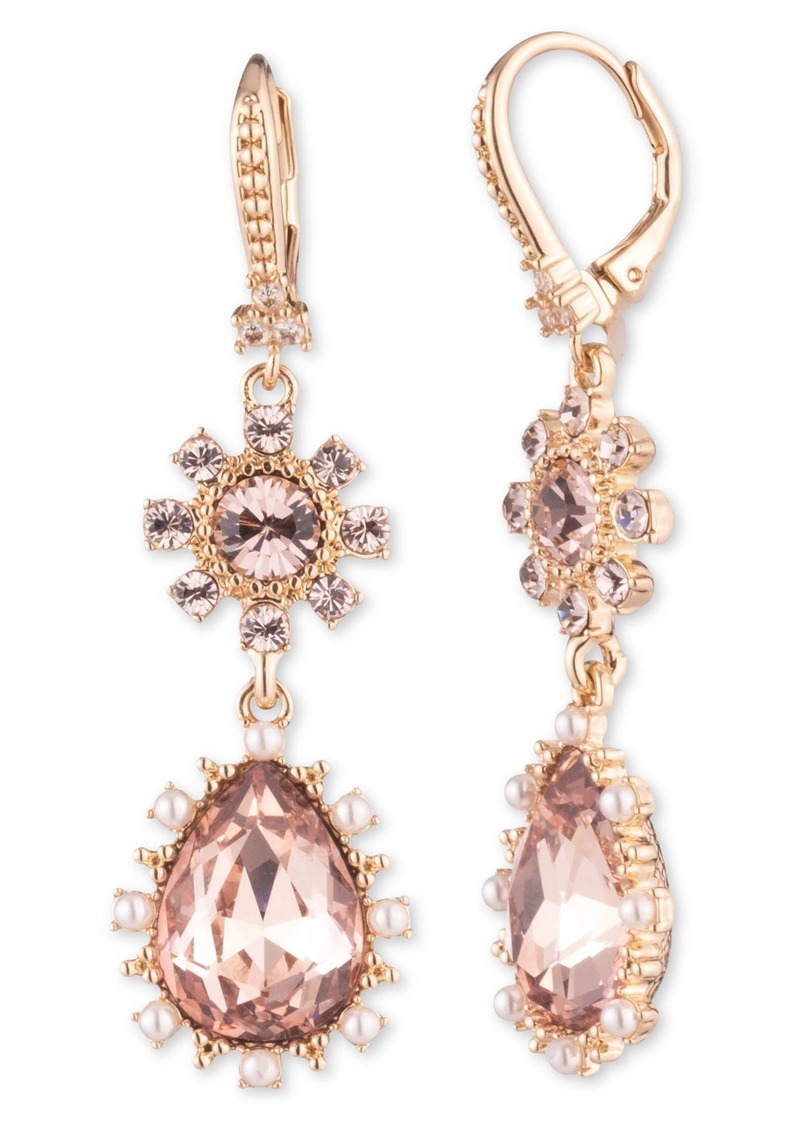 Marchesa Crystal & Imitation Pearl Drop Earrings in Gold Vintage Rose at Nordstrom Rack