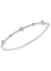 Marchesa Crystal & Imitation Pearl Flower Bangle Bracelet - Silver