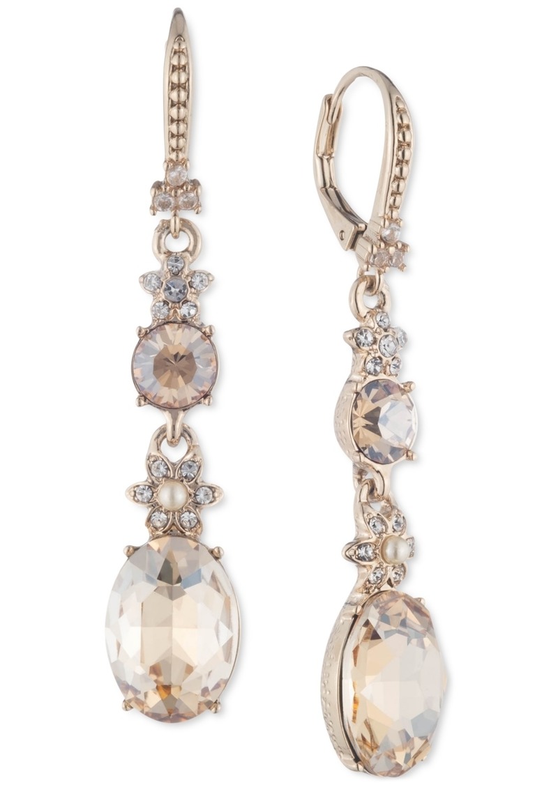 Marchesa Crystal & Imitation Pearl Flower Linear Drop Earrings - Gold