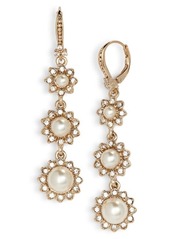 Marchesa Crystal & Imitation Pearl Linear Drop Earrings in Cream/Silk/Gold at Nordstrom