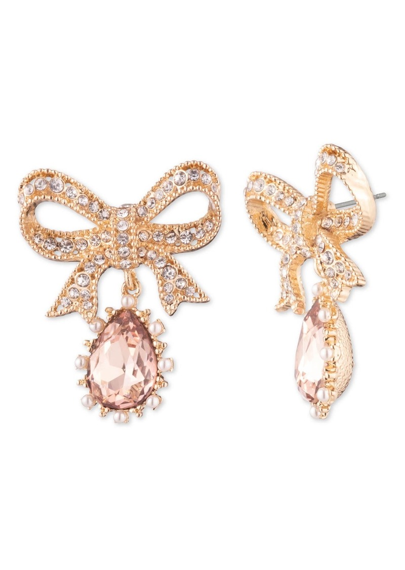 Marchesa Crystal Bow Imitation Pearl Dangle Earrings in Gold/Vintage Rose at Nordstrom Rack