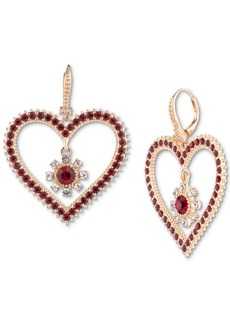 Marchesa Gold-Tone Color Crystal Heart Drop Earrings - Red Cherry