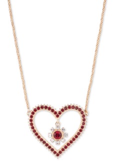"Marchesa Gold-Tone Color Crystal Heart Pendant Necklace, 16"" + 3"" extender - Red Cherry"