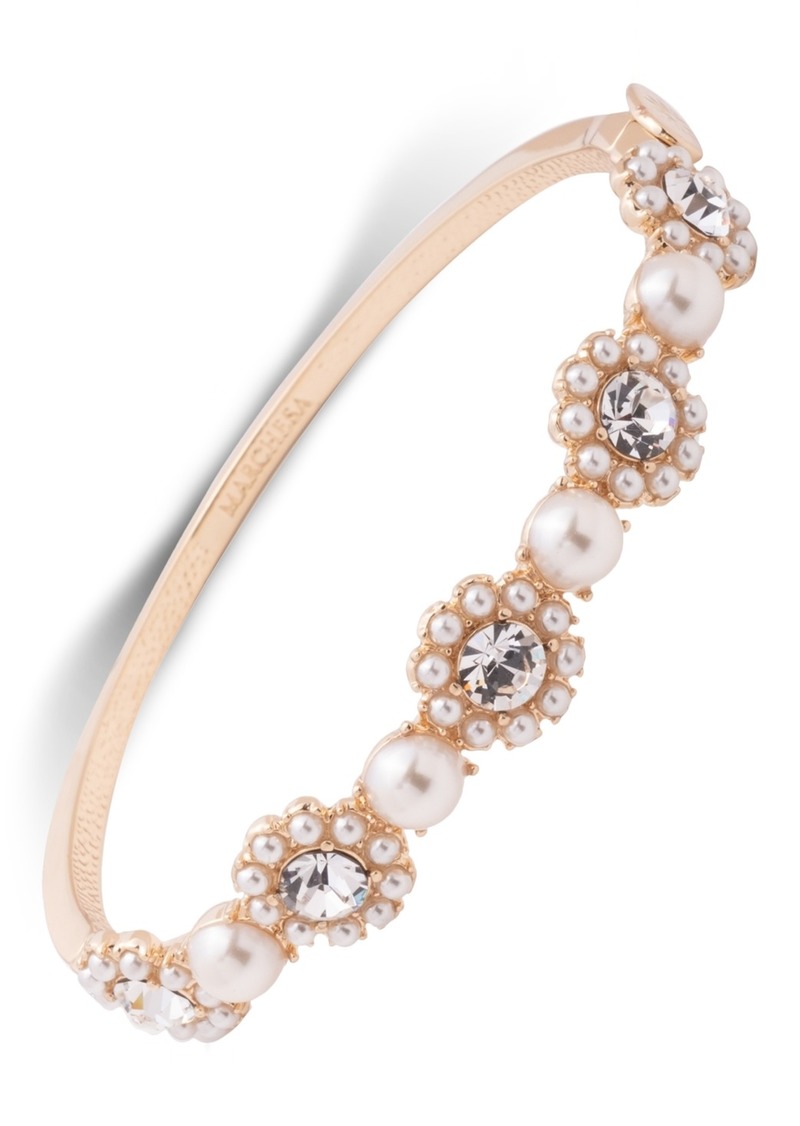 Marchesa Gold-Tone Crystal & Imitation Pearl Bangle Bracelet - Pearl