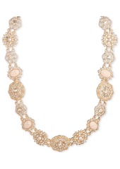 "Marchesa Gold-Tone Crystal & Imitation Pearl Flower Cameo Collar Necklace, 16"" + 3"" extender - Gold"