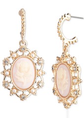 Marchesa Gold-Tone Crystal & Imitation Pearl Flower Cameo Drop Earrings - Pink