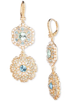 Marchesa Gold-Tone Crystal & Imitation Pearl Flower Double Drop Earrings - Blue