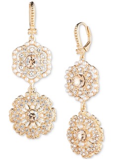 Marchesa Gold-Tone Crystal & Imitation Pearl Flower Double Drop Earrings - Gold