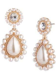 Marchesa Gold-Tone Crystal & Imitation Pearl Flower Drop Earrings - Pearl