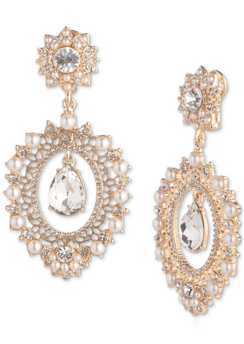 Marchesa Gold-Tone Crystal & Imitation Pearl Flower Orbital Drop Earrings - Pearl