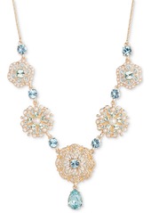 "Marchesa Gold-Tone Crystal & Imitation Pearl Flower Statement Necklace, 16"" + 3"" extender - Blue"