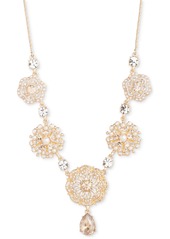 "Marchesa Gold-Tone Crystal & Imitation Pearl Flower Statement Necklace, 16"" + 3"" extender - Gold"