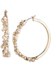 "Marchesa Gold-Tone Crystal & Imitation Pearl Vine Leaf Medium Hoop Earrings, 1.4"" - Golden"